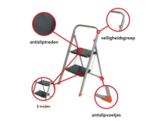 Huishoudtrap met hoge beugel 2 treden antislip inklapbaar tot 150 kg - 5