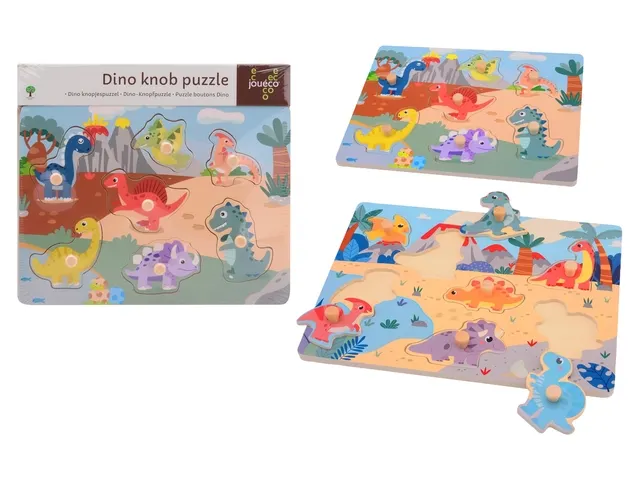 Joueco Dino houten knopjespuzzel 2 assorti 7 stukjes