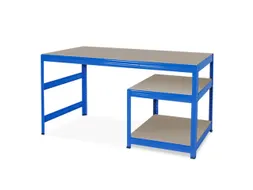 montagetafel,HxBxD 900x1500x600mm,blad hout,4voeten RAL5010,2legborden