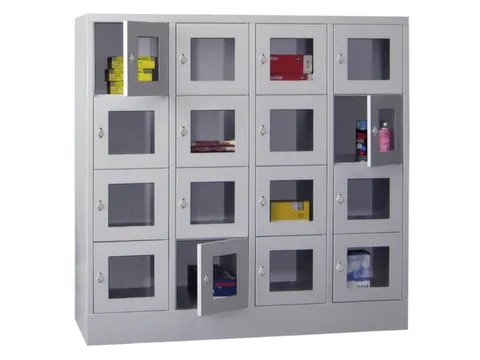 lockerkast,HxBxD 1518x1600x500mm,4x4vakken,RAL7035,front RAL7035