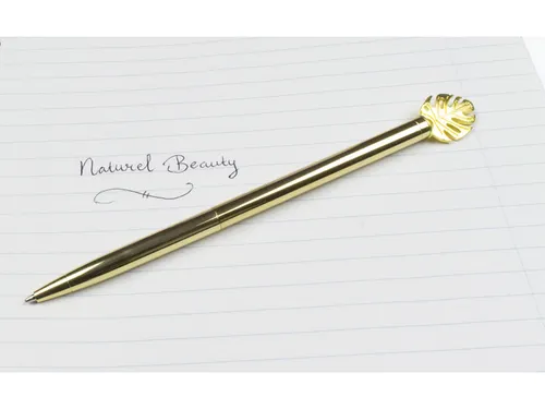 Pen Natural Beauty met blaadje. in transparant doosje