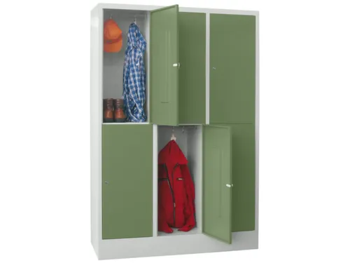 lockerkast,HxBxD 1850x1200x500mm,3x2vakken,RAL7035,front RAL6011