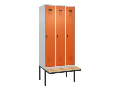 locker met bank,HxBxD 2120x900x815mm,3vak,vak B 300mm,draaigrendel