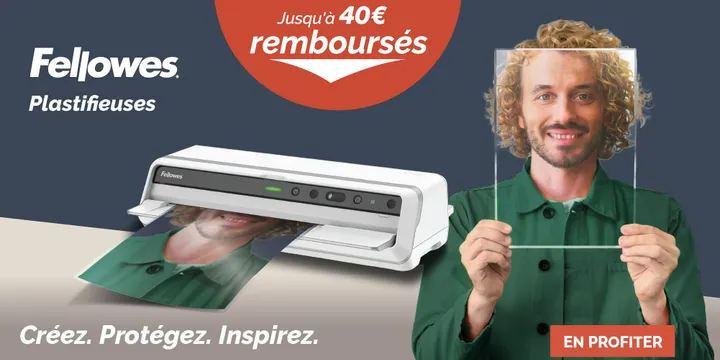 Jusqu'à 40€ remboursés sur l'achat d'une plastifieuse Fellowes