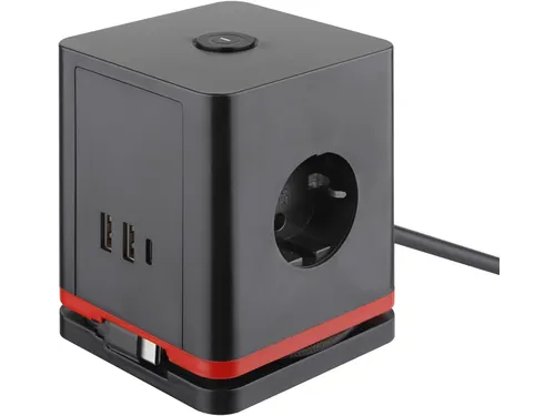 IOIO Stekkerdoos Kubus SW1000 3-voudig + 3x USB Zwart