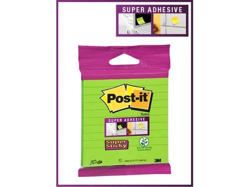 Memoblok 3M Post-it XL-LL Super Sticky 101mmx101mm groen met lijn 70 v