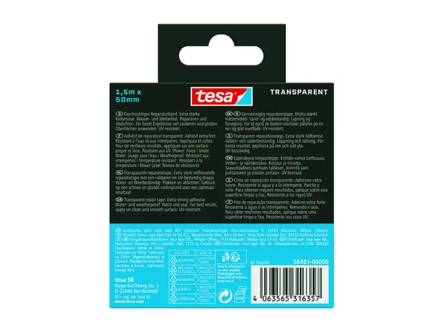 Tesa Reparatietape Onderwater transparant 50mmx1.5m