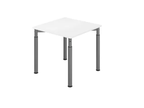 bureau,HxBxD 680-820x800x800mm,blad wit,4voeten grafiet,ronde buis