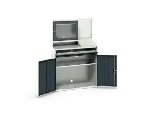 pc-kast monitorvak 1650x1050x550mm toetsenbordblad RAL7035+RAL7016 - 2