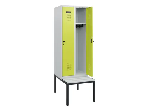 locker met bank,HxBxD 1950x600x815mm,2vak,vak B 300mm,draaigrendel