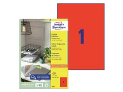 Gekleurde Etiketten Avery Zweckform 210x297mm A4 Rood 100 stuks