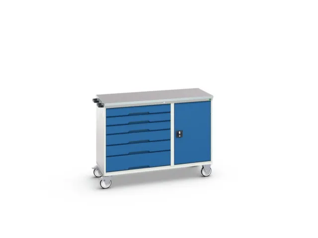 montagetafel 980x1300x600mm linoleumblad 6 laden kast front RAL5010