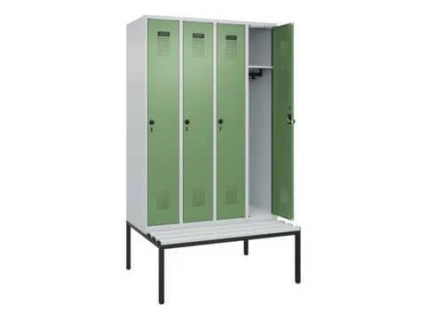 locker met bank,HxBxD 2120x1200x815mm,4vak,vak B 300mm,draaigrendel