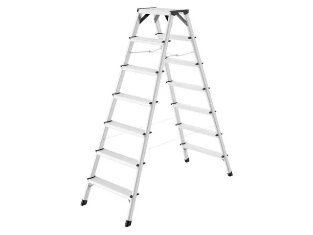 Dubbele Ladder,Beide Zijden,2X7Geribbelde Treden,Aluminium