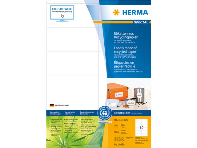 Etiket Herma Recycling 10828 105x48mm Wit 1200 stuks | EtiketWinkel.nl