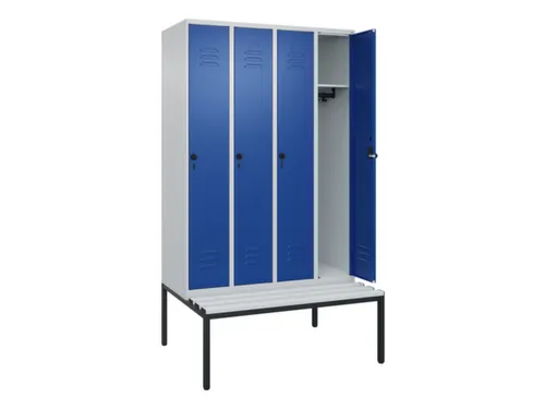 locker met bank,HxBxD 2120x1200x815mm,4vak,vak B 300mm,draaigrendel