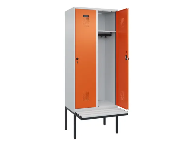 locker met bank,HxBxD 2120x800x815mm,2vak,vak B 400mm,draaigrendel