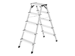Dubbele Ladder,Beide Zijden,2X5Geribbelde Treden,Aluminium - 1