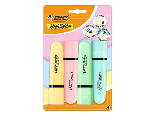 Markeerstift Bic blister à 4 pastelkleuren