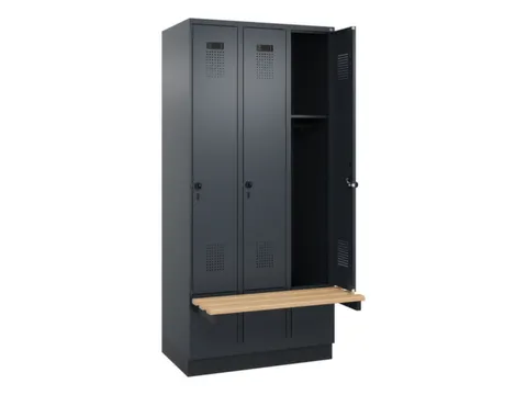 locker met bank,HxBxD 1950x900x815mm,3vak,vak B 300mm,draaigrendel