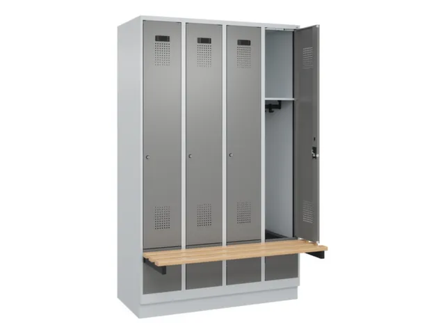 locker met bank,HxBxD 1950x1200x815mm,4vak,vak B 300mm,cilinderslot