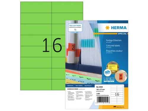 HERMA 4259 Gekleurde etiketten A4 105x37mm Groen 1600 stuks