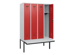 locker met bank,HxBxD 1950x1200x815mm,4vak,vak B 300mm,cilinderslot