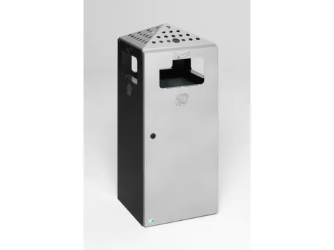 Combi-Asbak 80 Liter Ral7021 Deksel/Deur Zilverkleurig Staal