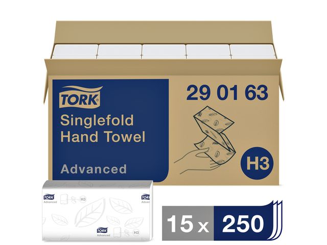 Handdoek Tork Zigzag 2-laags H3 Advanced Wit 290163 15x250 Stuks | Vouwhanddoeken.nl
