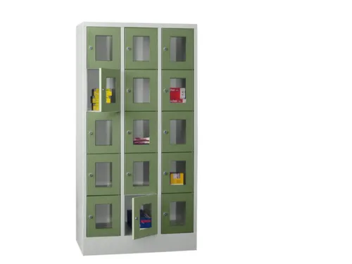 lockerkast,HxBxD 1850x900x500mm,3x5vakken,RAL7035,front RAL6011