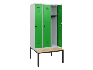 locker met bank,HxBxD 1950x900x815mm,3vak,vak B 300mm,draaigrendel - 1