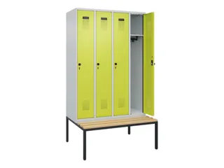 locker met bank,HxBxD 2120x1200x815mm,4vak,vak B 300mm,draaigrendel - 2