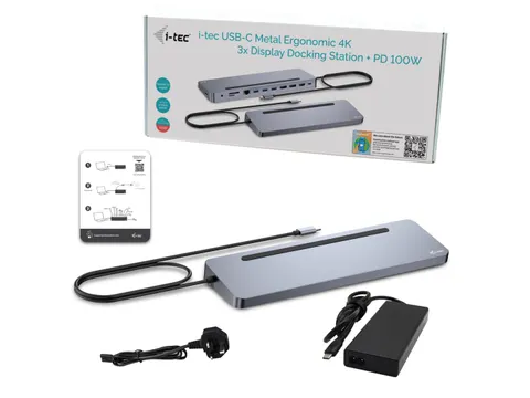 USB-C Metal Ergonomic 3x 4K Display Docking Station + Power Delivery 1