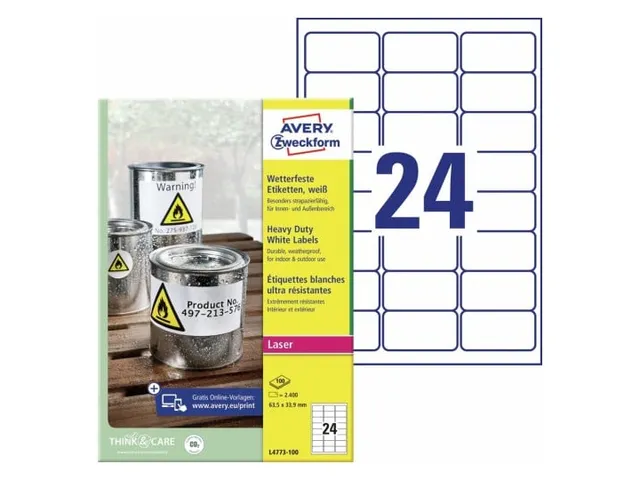 Avery Zweckform L4773 Weerbestendige etiketten A4 63,5x33,9 Wit 2400st