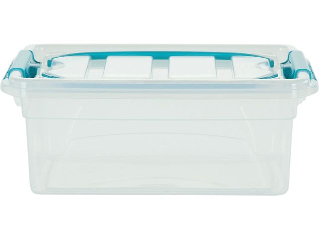 Carry Box opbergdoos 5 liter, transparant met blauwe handvat | OpbergboxWinkel.be