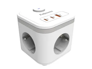 Stekkerblok Fellowes Power Cube F 3-voudig 1xUSB A 2xUSB C 2m wit - 8