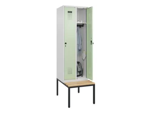 locker met bank,HxBxD 2120x600x815mm,2vak,vak B 300mm,draaigrendel