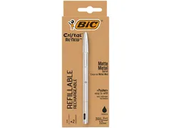 Balpen Bic Cristal Re-new medium zilver + 2 vullingen zwart