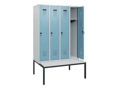 locker met bank,HxBxD 1950x1200x815mm,4vak,vak B 300mm,draaigrendel
