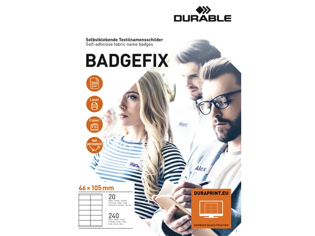 Naambadge etiket Durable 8363 46x105mm zelfklevend wit 240 stuks