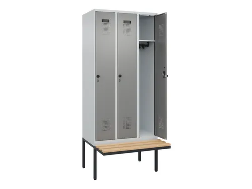 locker met bank,HxBxD 2120x900x815mm,3vak,vak B 300mm,draaigrendel
