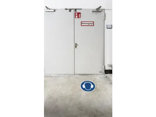 Vloermarkeringssticker Blauw Gebruik Gehoorbescherming 430mm