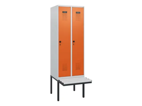 locker met bank,HxBxD 1950x600x815mm,2vak,vak B 300mm,draaigrendel