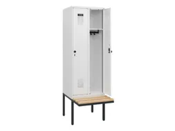 locker met bank,HxBxD 1950x600x815mm,2vak,vak B 300mm,draaigrendel
