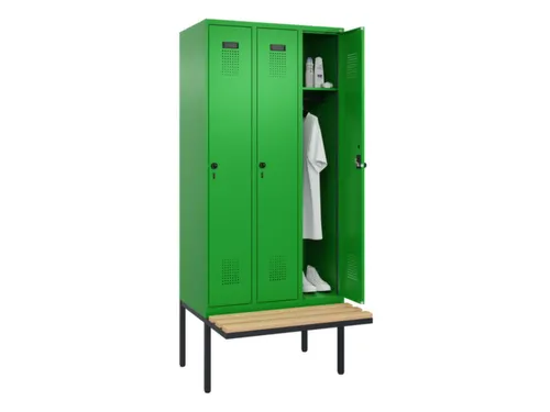 locker met bank,HxBxD 2120x900x815mm,3vak,vak B 300mm,draaigrendel