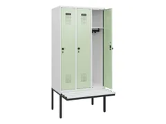 locker met bank,HxBxD 1950x900x815mm,3vak,vak B 300mm,draaigrendel