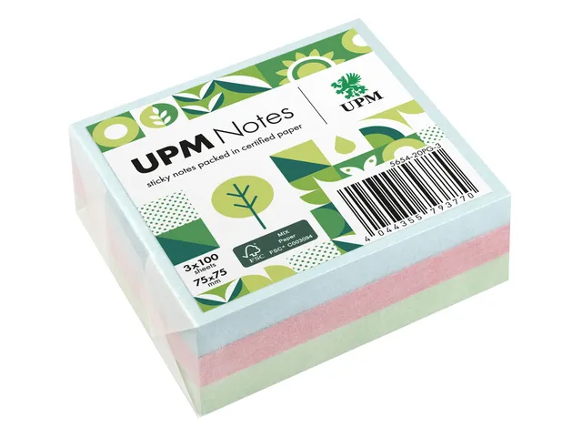 UPM notes 75x75 pastel assorti pak 3x 100 vel blauw, groen, roze