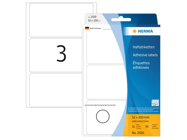 HERMA 2500 Universele etiketten 52x100mm Wit 96 stuks