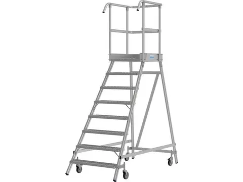 bordestrap,verrijdbaar,bordes H 1,95m,8treden m. R13-laag,aluminium