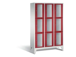 lockerkast 1850x1200x500mm 3x3 vakken Cilinderslot Poten, RAL3003 - 2